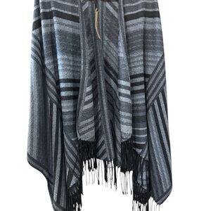 Coco + Carmen Black and Gray Striped Cape